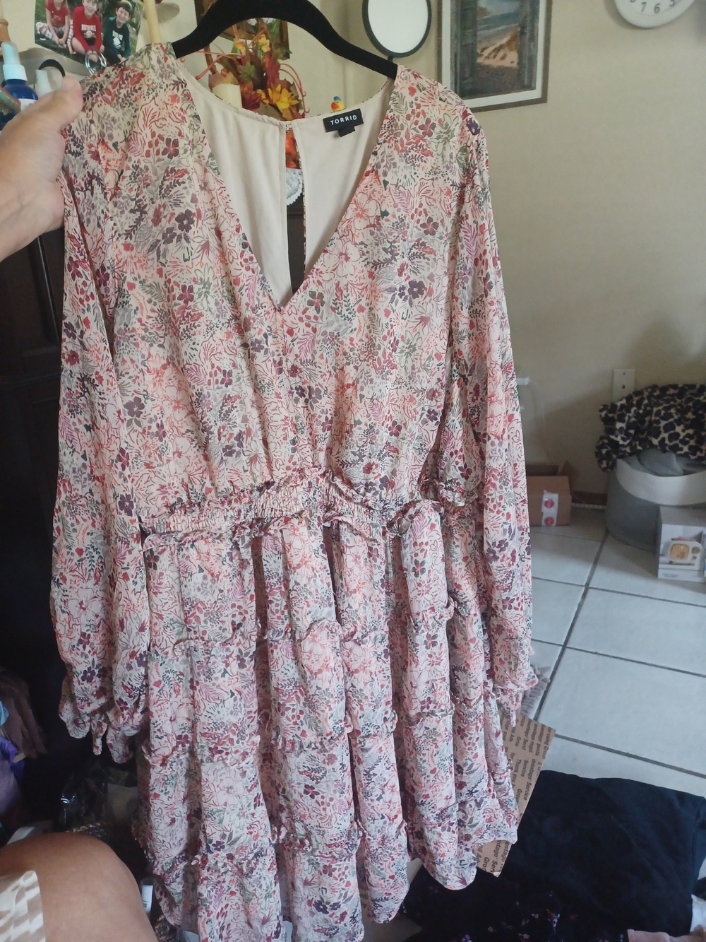 torrid Ivory Pink Floral Long Sleeve Tiered Dress